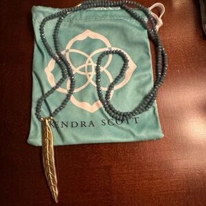 Kendra Scott Blue Beaded Necklace with Gold Leaf Pendant